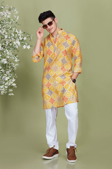 Yellow Bandani Print Long Kurta