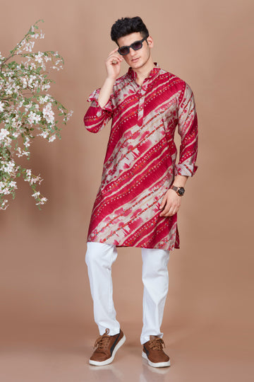 Red Bandani Print Long Kurta