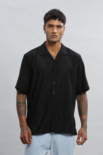 Plain Knitted Black Half Sleeves Shirt