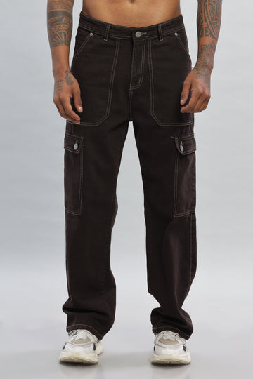 Dark Brown Baggy Denim Cargo