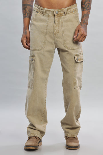 Beige Baggy Denim Cargo