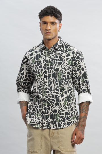 Printed Black Full Sleeves Shirt