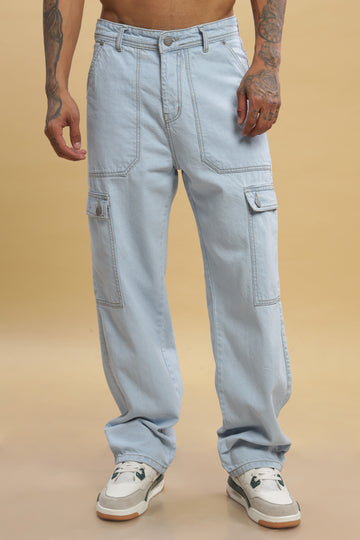 Light Blue Baggy Denim Cargo