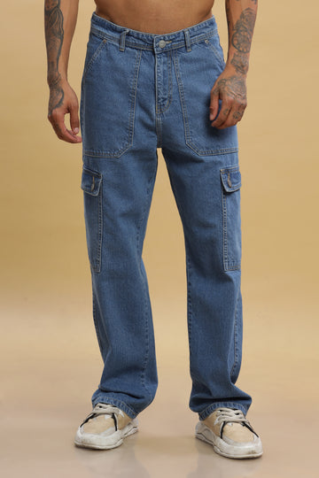 Blue Baggy Denim Cargo