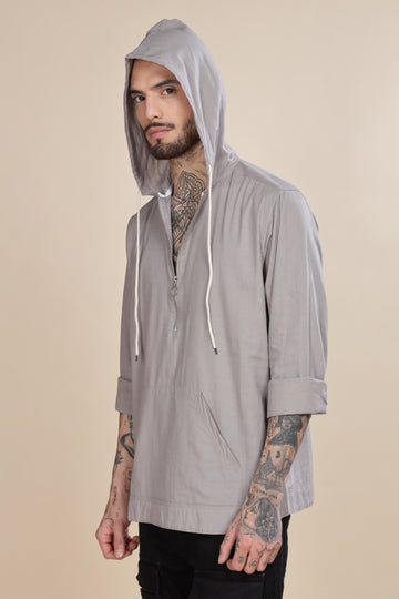Grey Cotton Zipper Hoodie