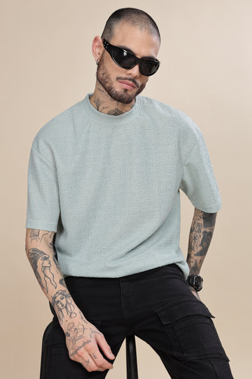 Mint Green Self Textured T-shirt