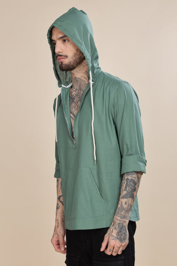 Green Cotton Zipper Hoodie