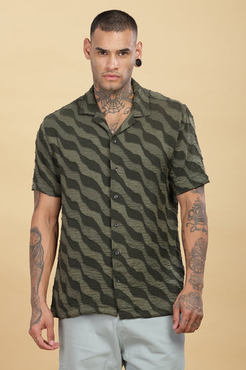 Wave Textured Olive Green Shirt