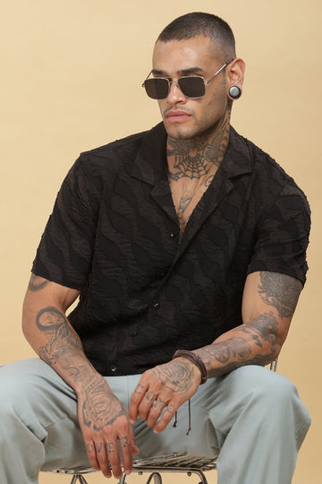 Wave Textured Black Shirt