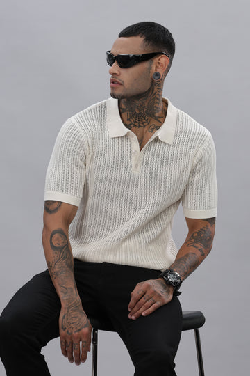 Knitted Polo White T-Shirt