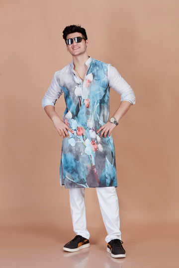 Allover Print White Kurta