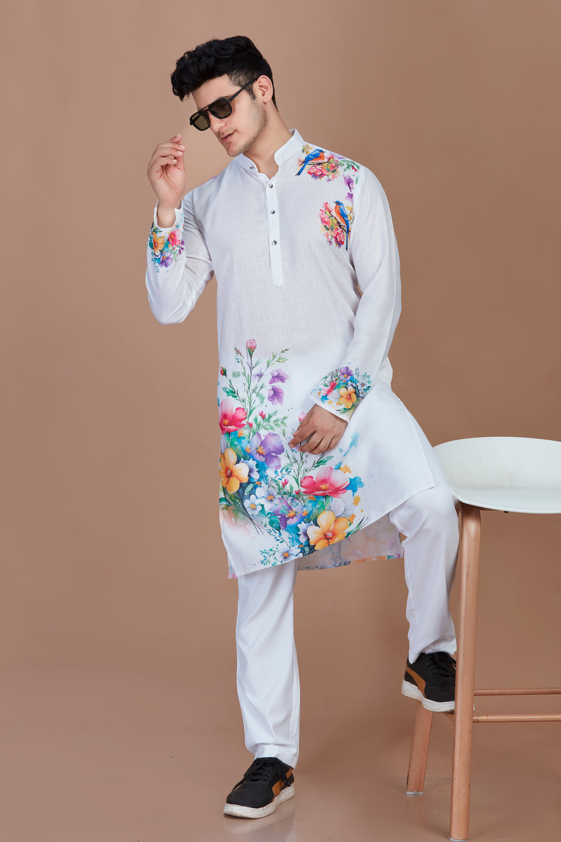 Exclusive White Printed Long Kurta