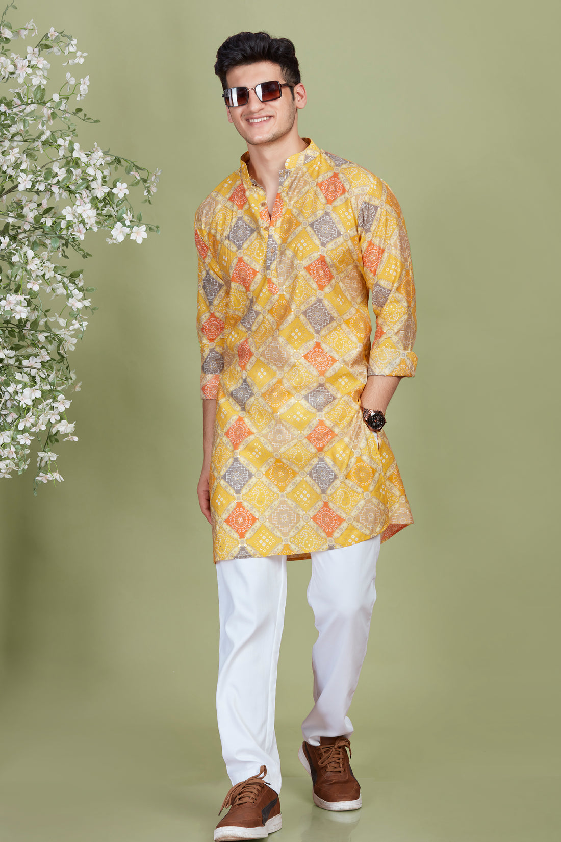 Yellow Bandani Print Long Kurta