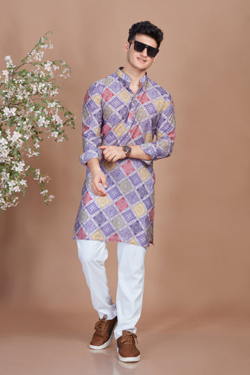 Lavender Bandani Print Long Kurta