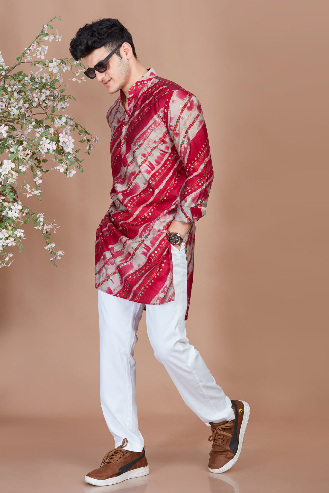 Red Bandani Print Long Kurta