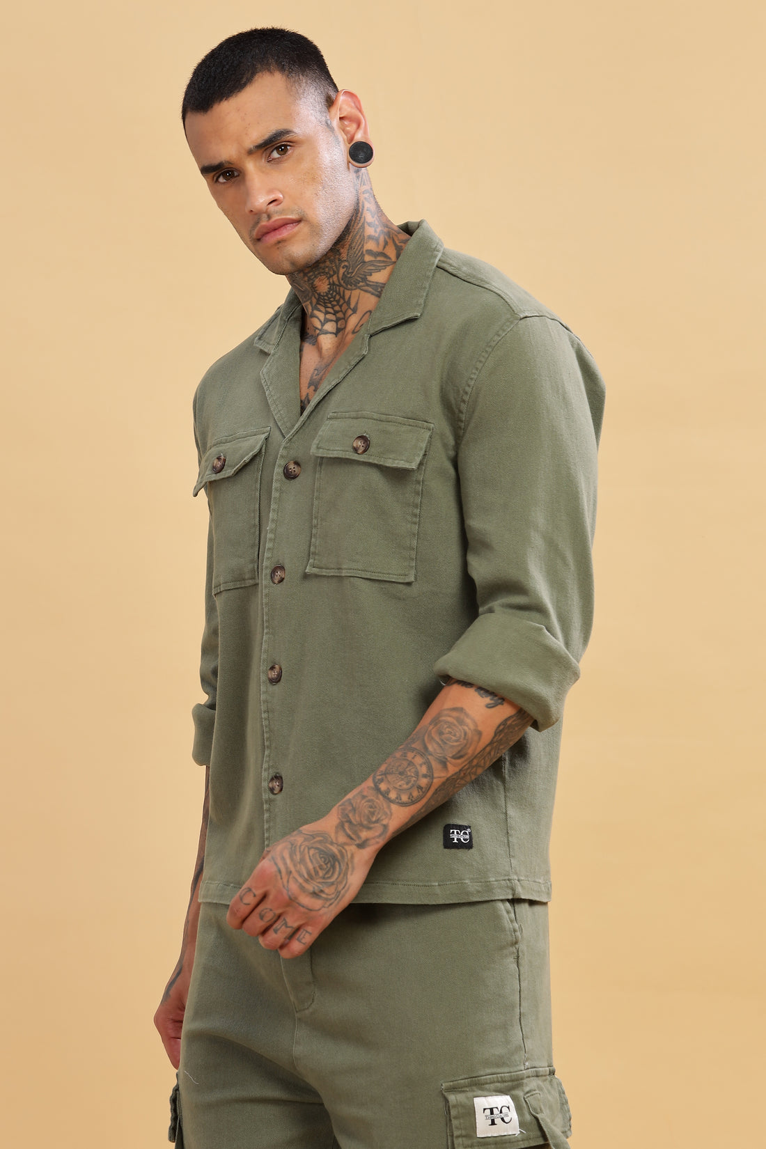 Olive Green Cuban Collar Shacket