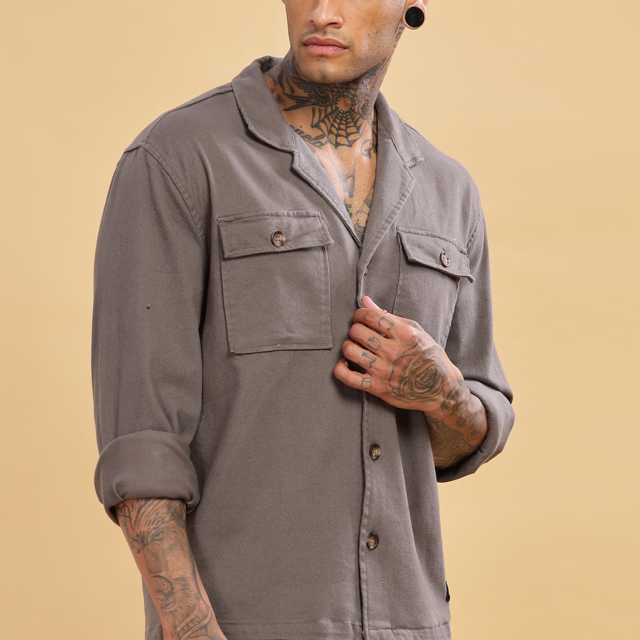 Grey Cuban Collar Shacket