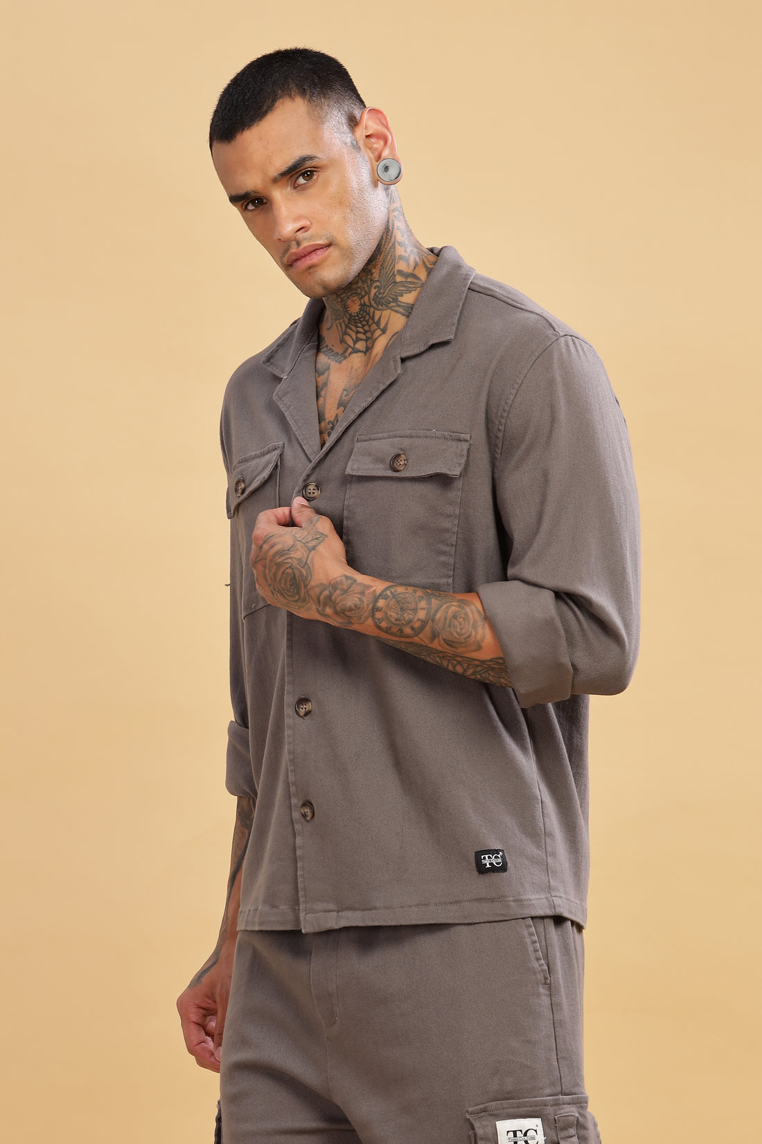 Grey Cuban Collar Shacket