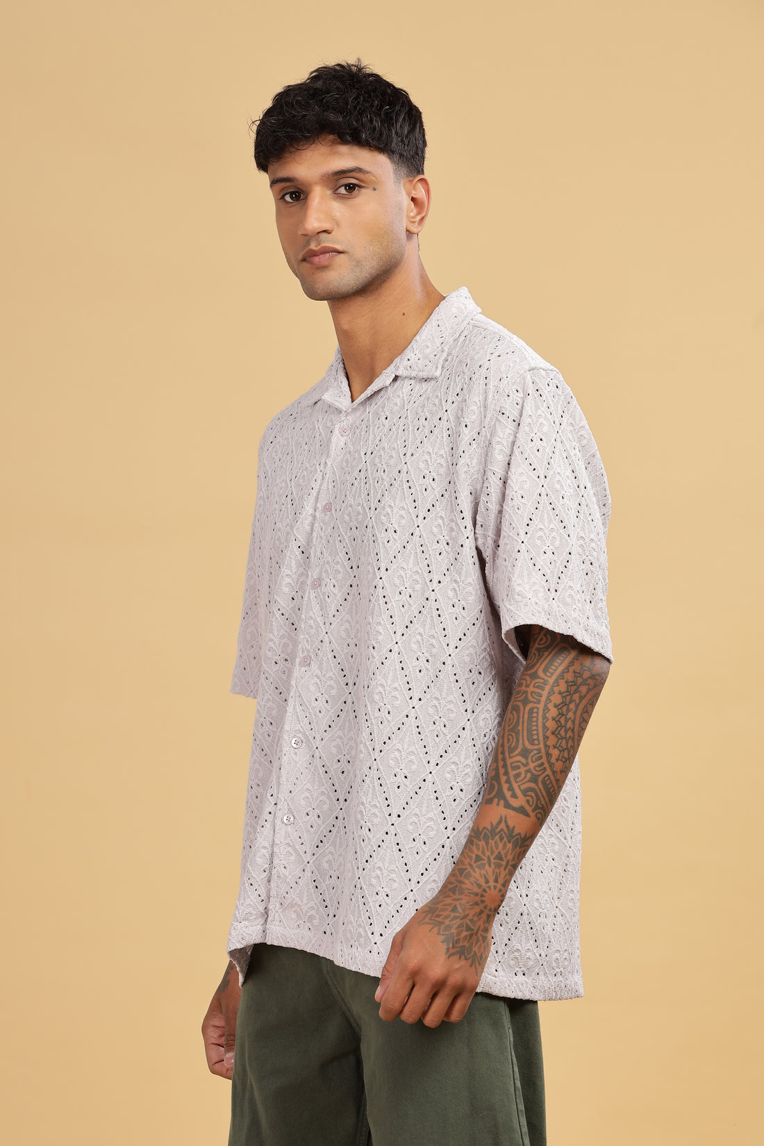 Plain Knitted Ash Grey Half Sleeves Shirt