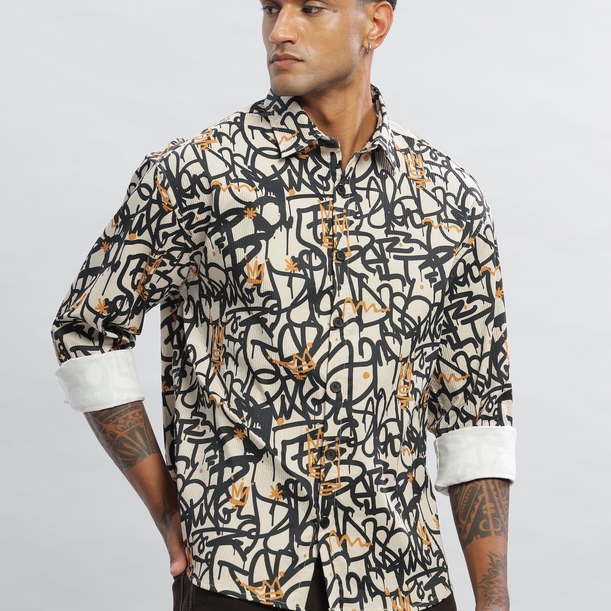 Printed Cream Full Sleeves Shirt