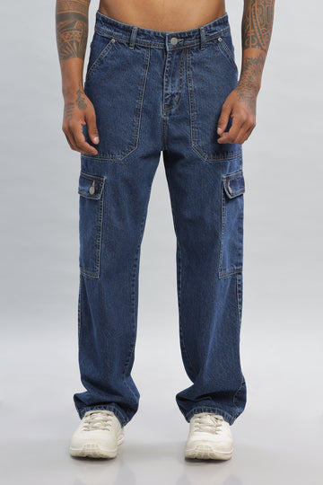 Dark Blue Baggy Denim Cargo