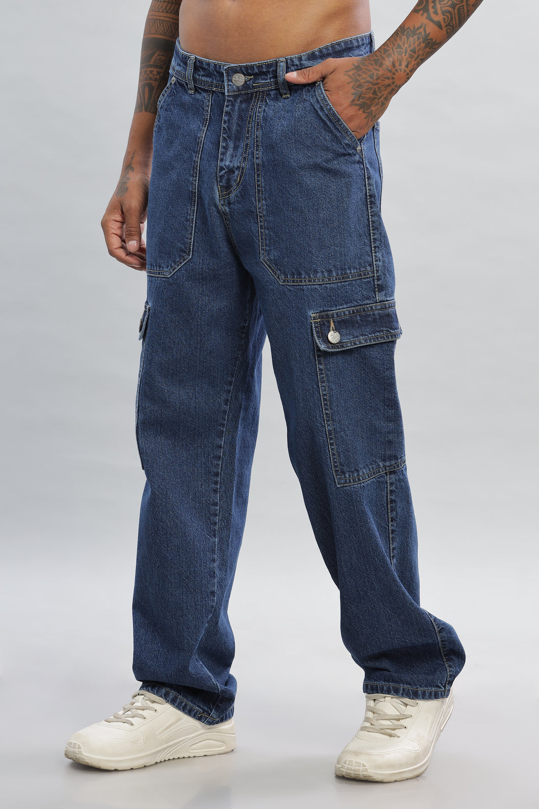 Dark Blue Baggy Denim Cargo