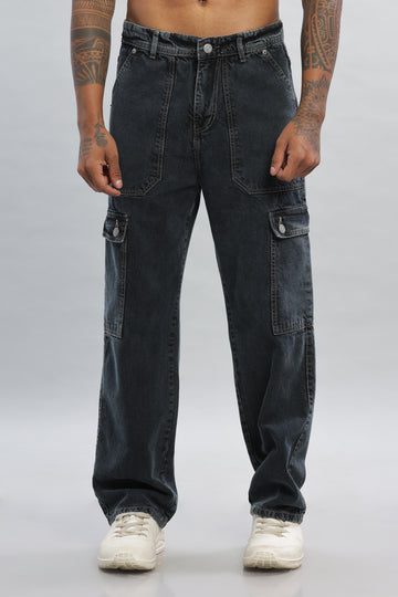 Charcoal Black Baggy Denim Cargo