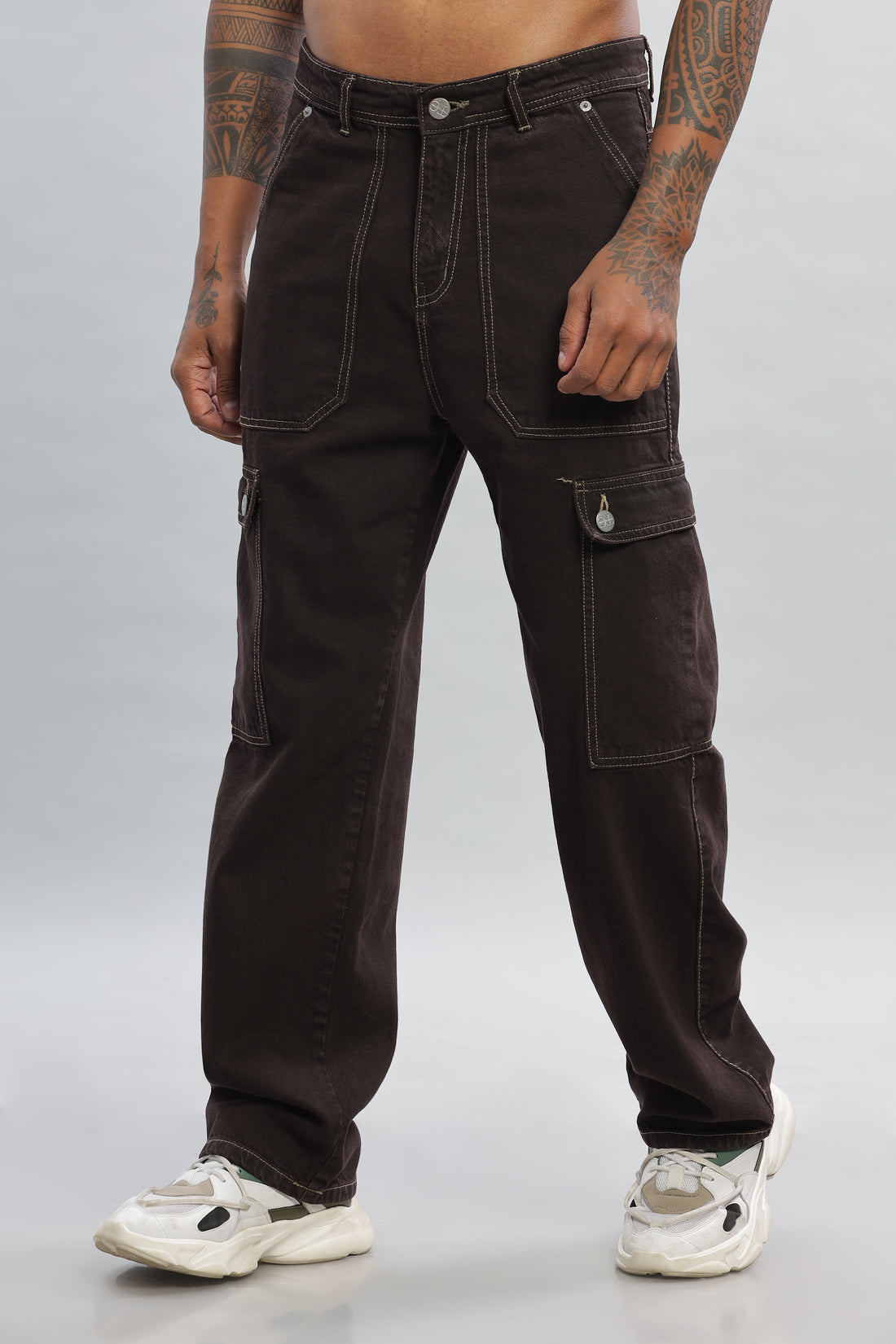 Dark Brown Baggy Denim Cargo