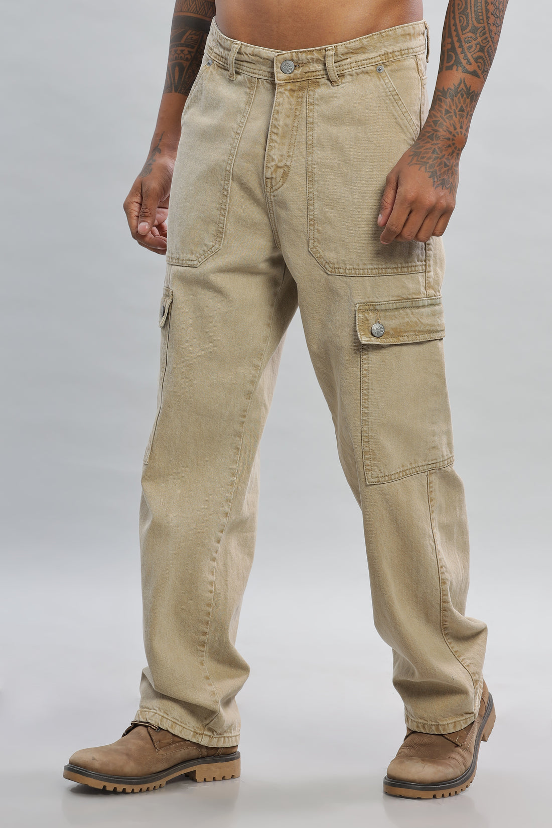 Beige Baggy Denim Cargo