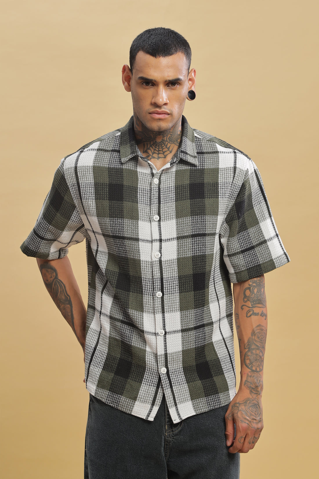 Green Checks Half Sleeve Shirt