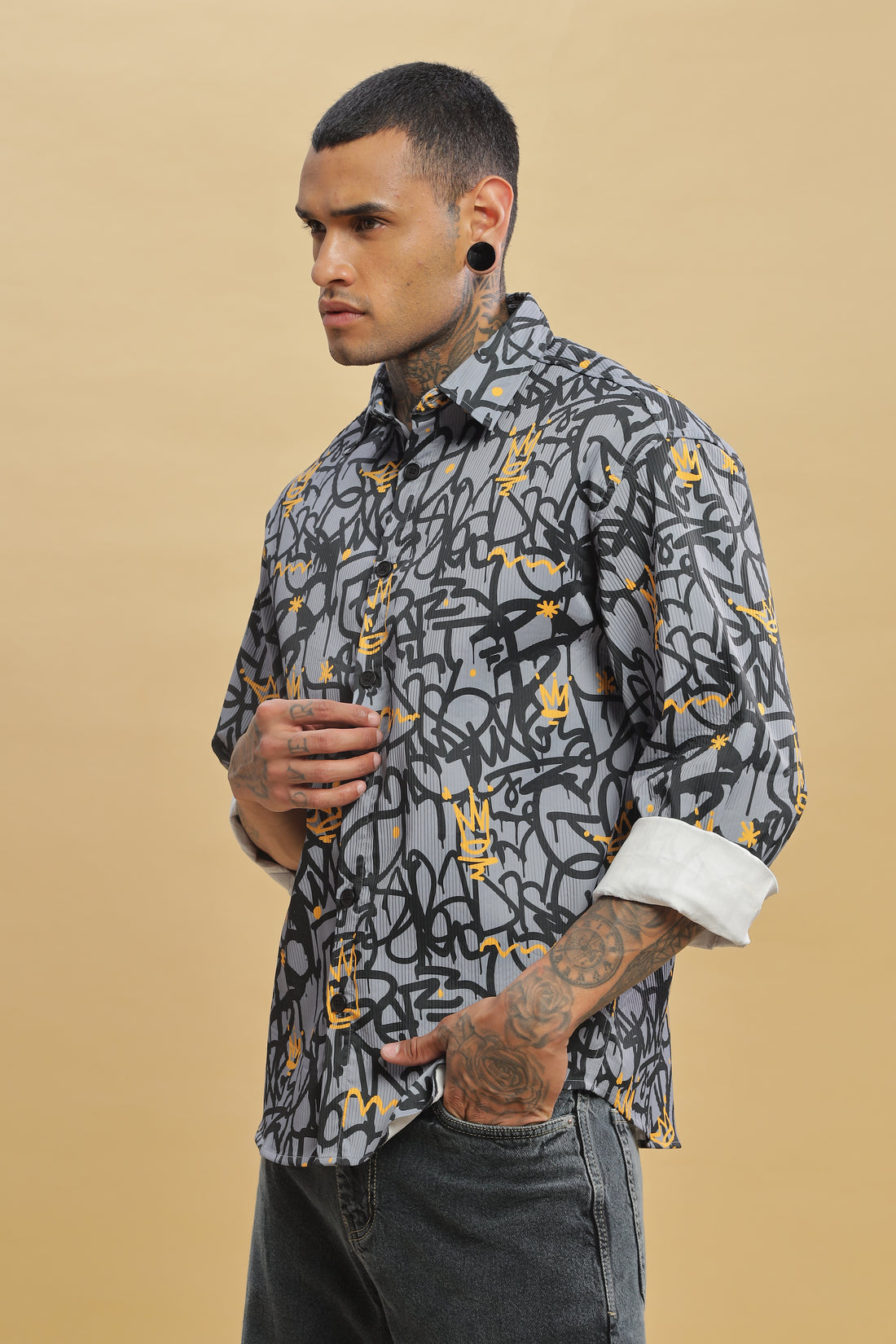 Printed Grey Full Sleeves Shirt