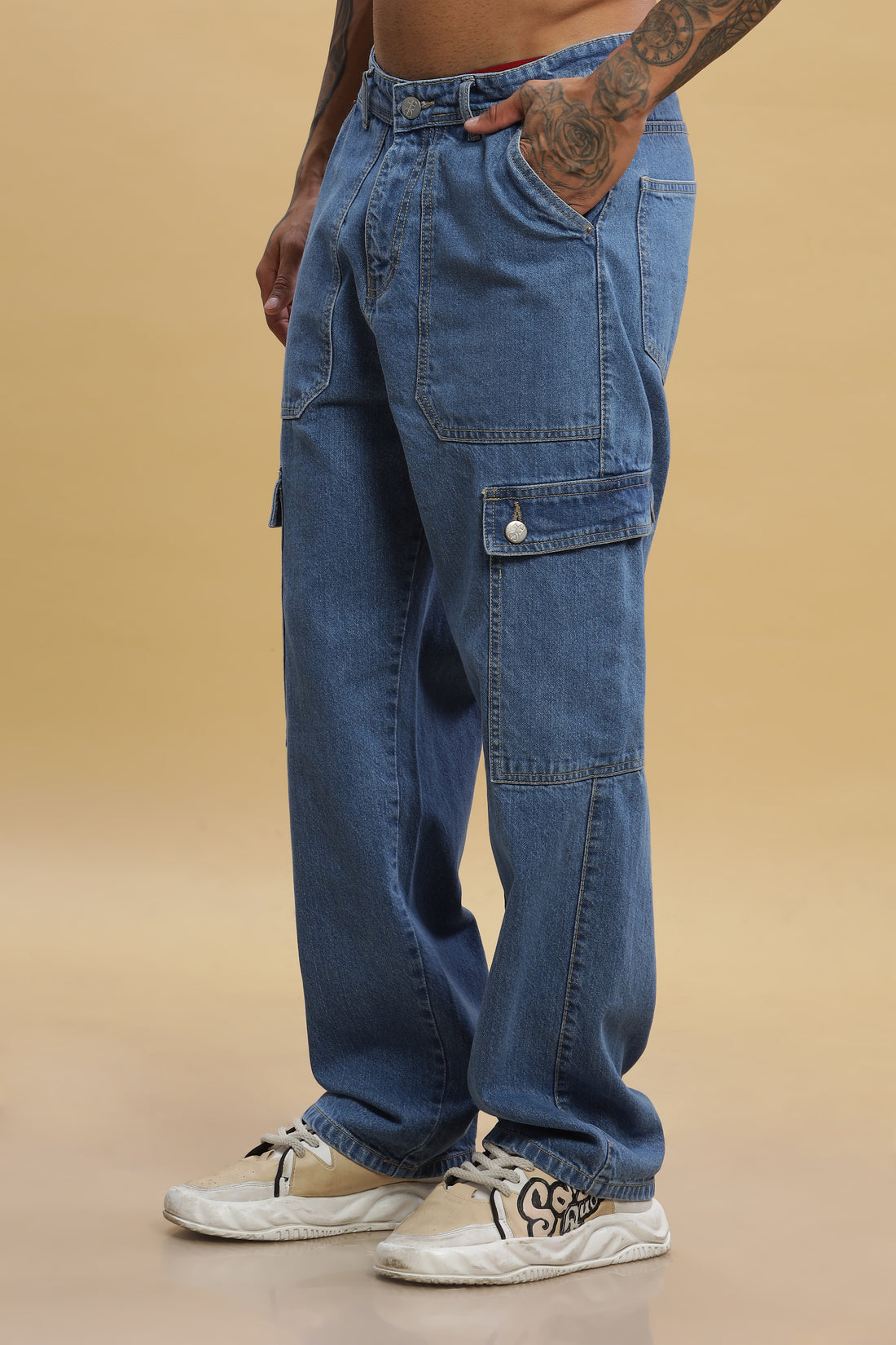 Blue Baggy Denim Cargo