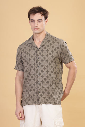 Abstract Textured Olive Green Shirt