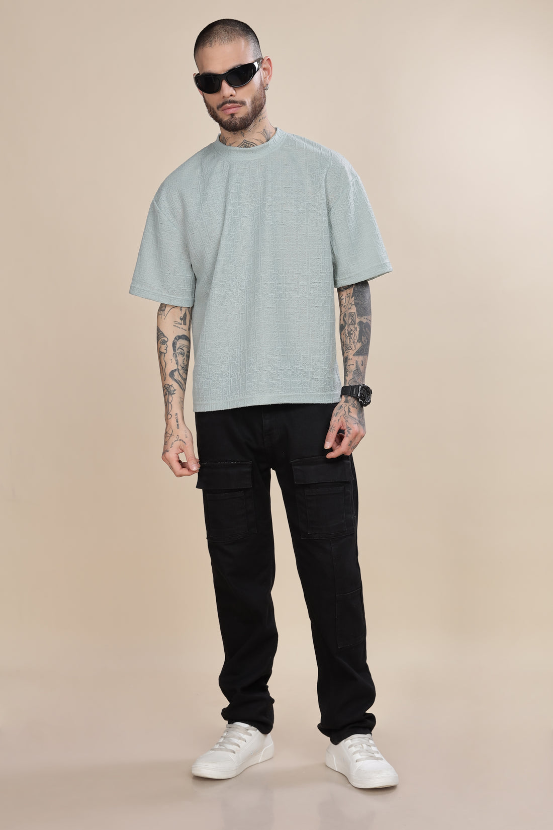 Mint Green Self Textured T-shirt