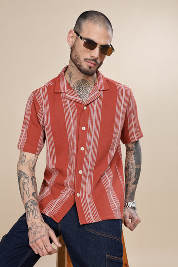 Rust Qubin Collar Stipes Shirt