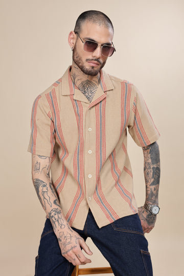 Beige Qubin Collar Stipes Shirt