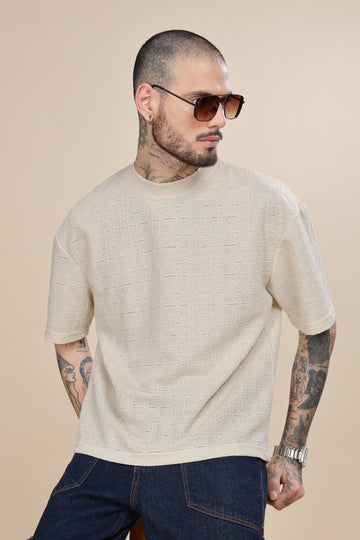 Beige Self Textured T-shirt