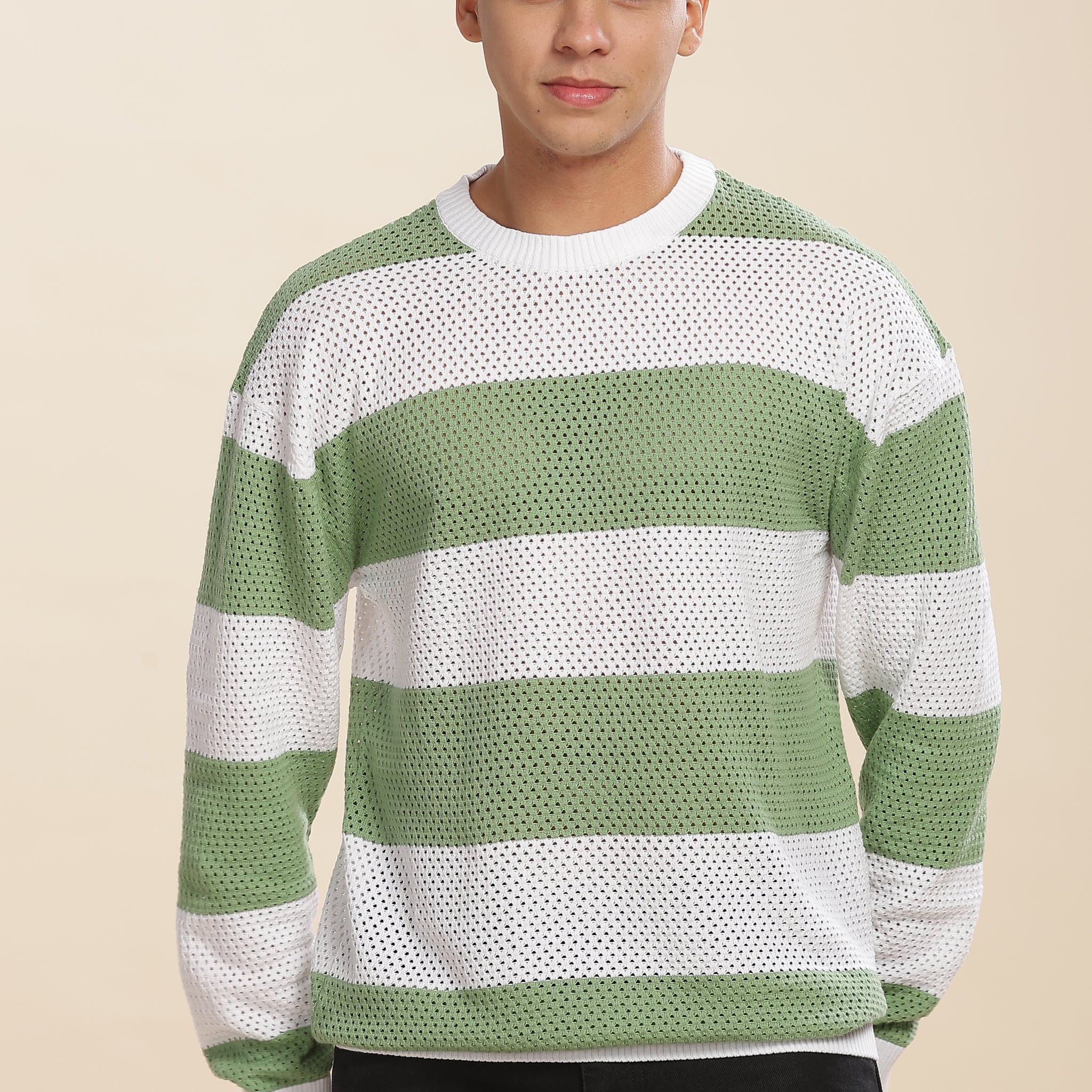 Knitted Crochet Green & White Stripes