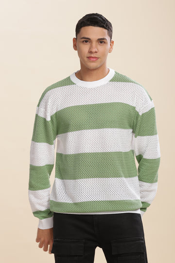 Knitted Crochet Green & White Stripes