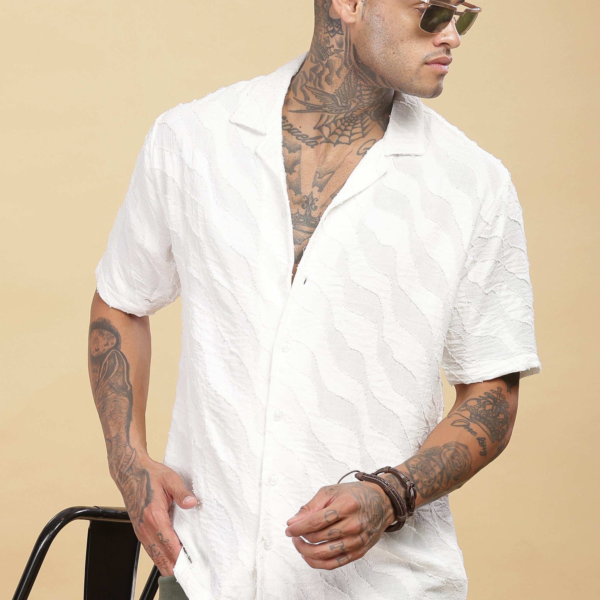 Wave Textured White Shirt