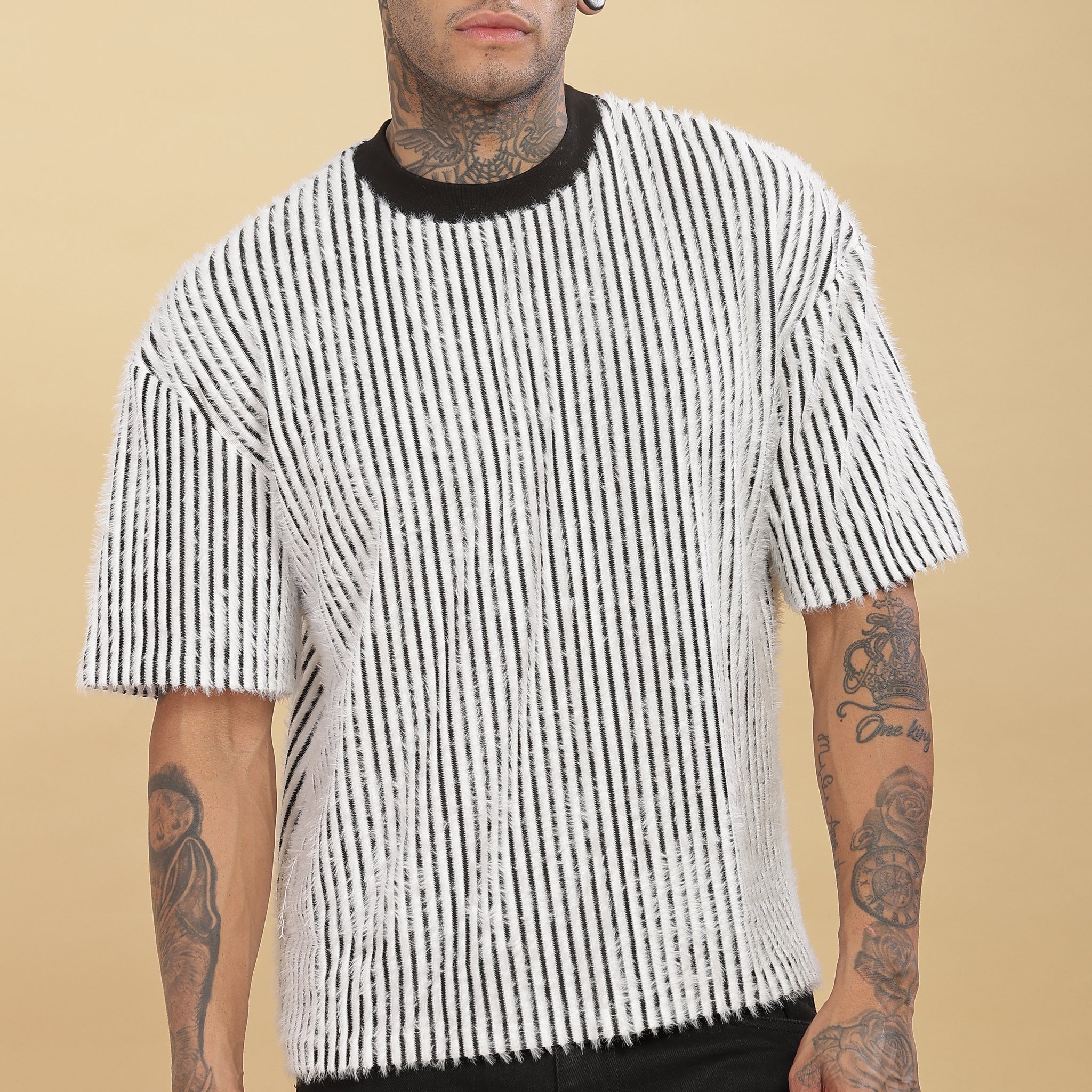 White Furr Striped T-shirt