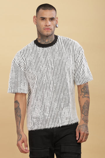 White Furr Striped T-shirt