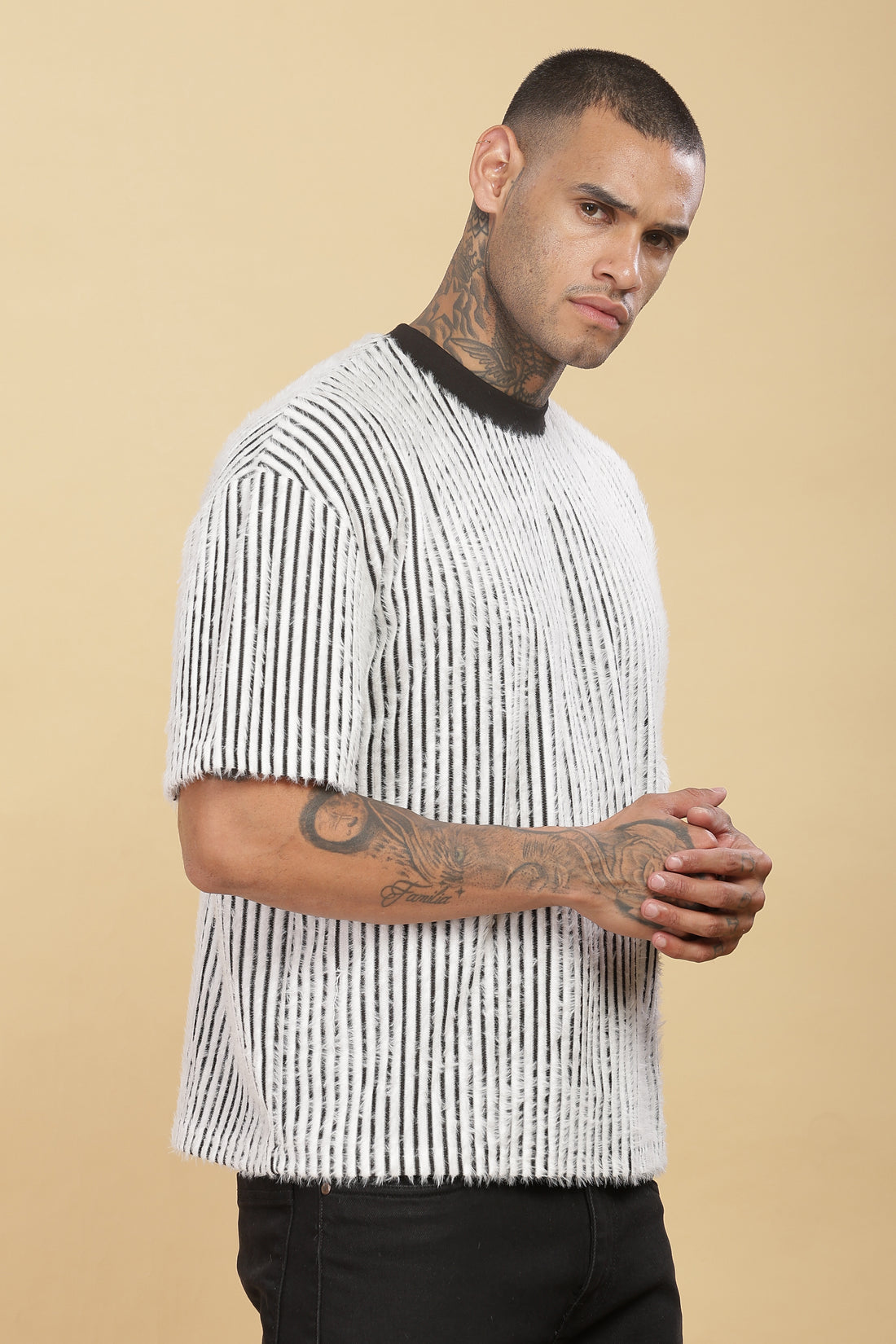 White Furr Striped T-shirt