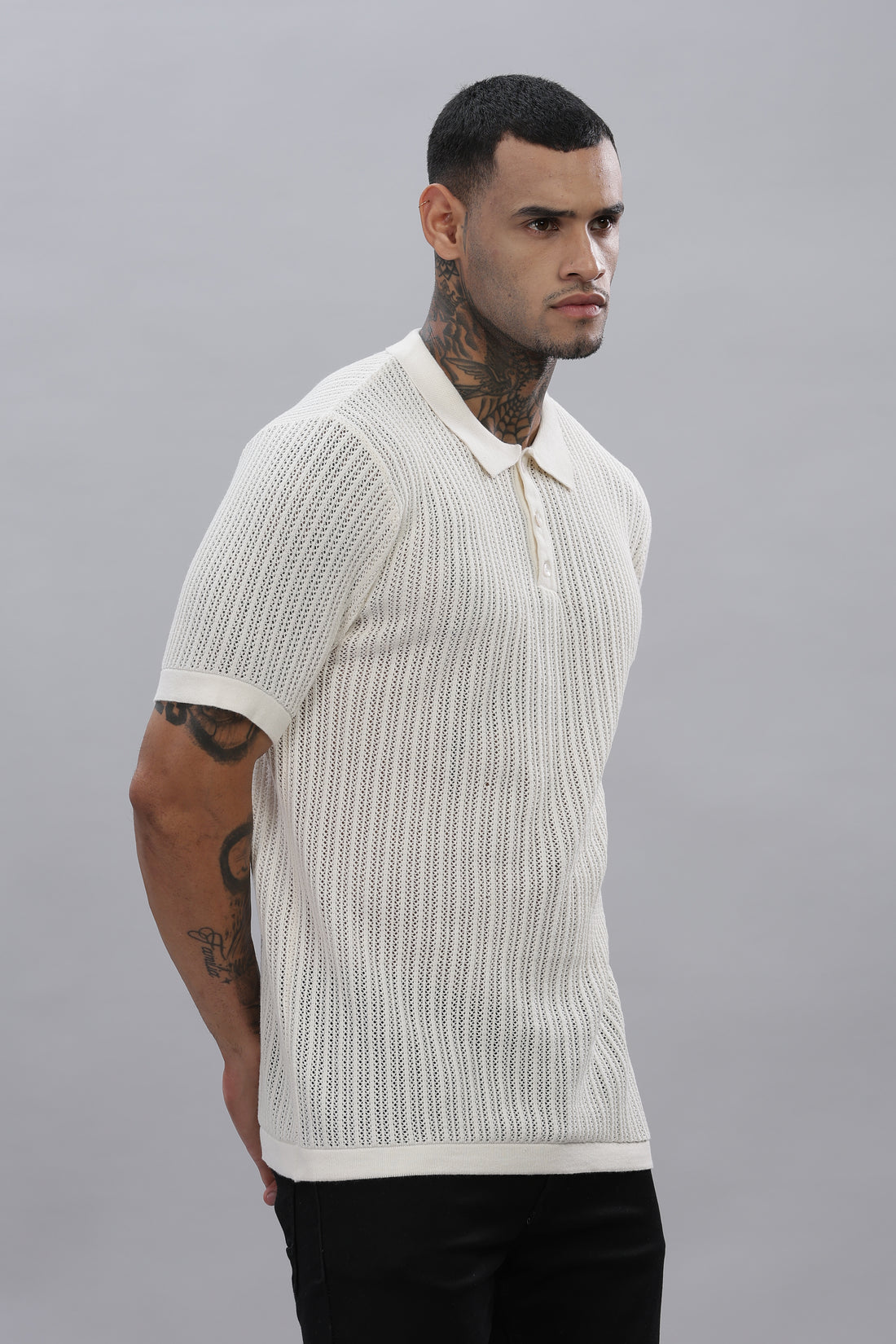 Knitted Polo White T-Shirt