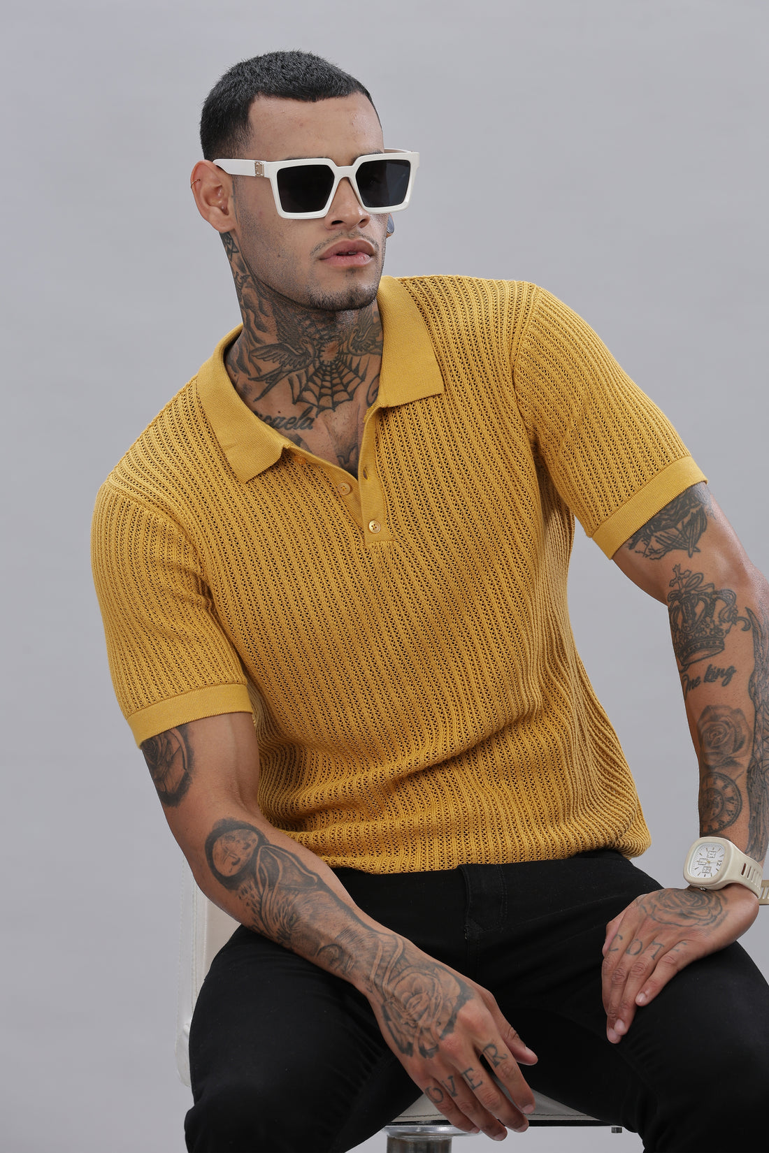 Knitted Polo Mustard T-Shirt