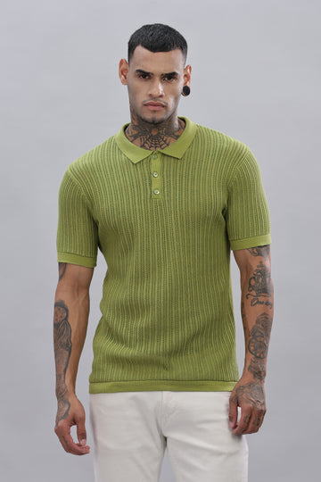 Knitted Polo Green T-Shirt