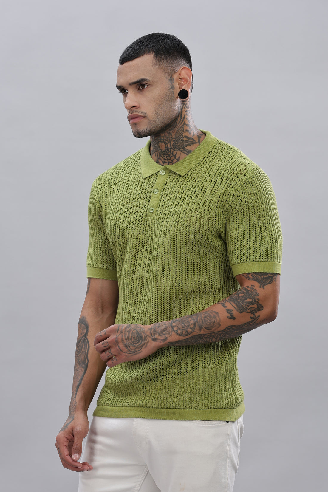 Knitted Polo Green T-Shirt