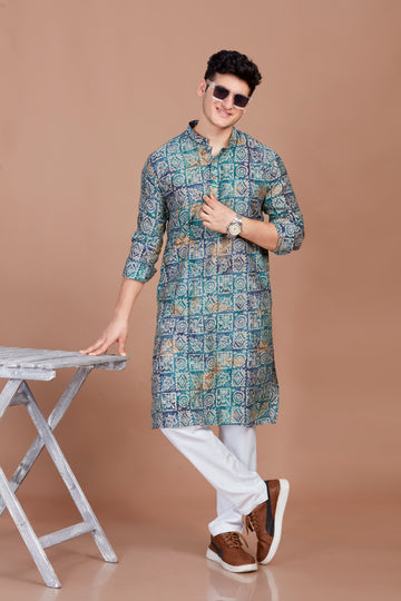 Green Abstract Print Long Kurta