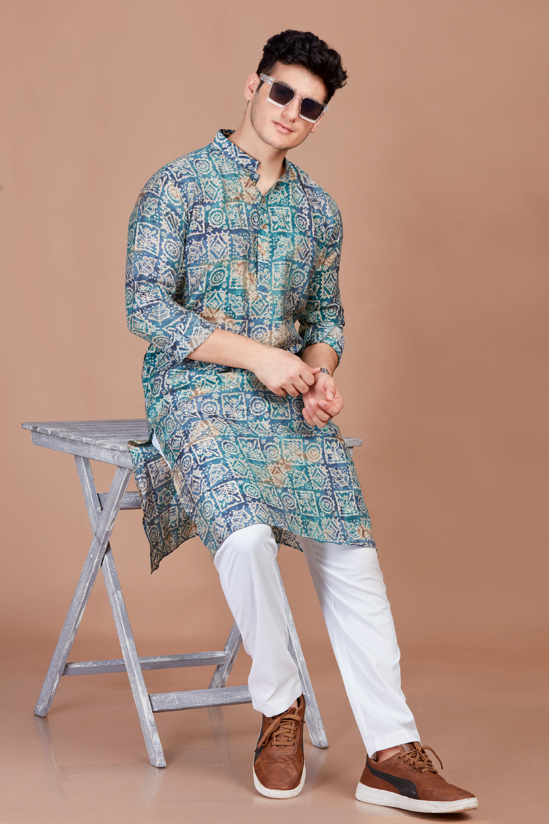 Green Abstract Print Long Kurta