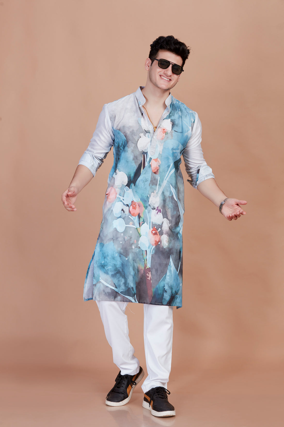 Allover Print White Kurta